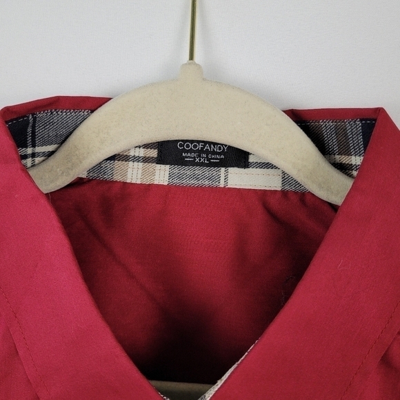 NWT Coofandy Mens Plaid Collar Button Down Long Sleeve Dress Shirt Wine Red XXL. - Picture 8 of 10